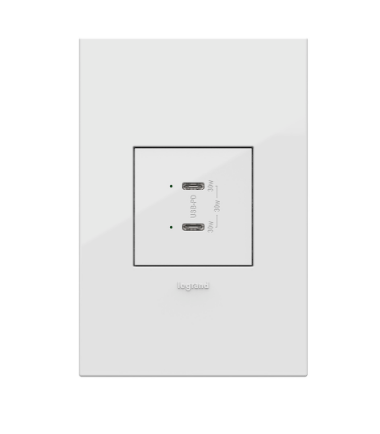 Legrand ARUSB30PDW4 Adorne 30W Dual USB Type-C Outlet Module, White Finish, High-Speed Charging Receptacle
