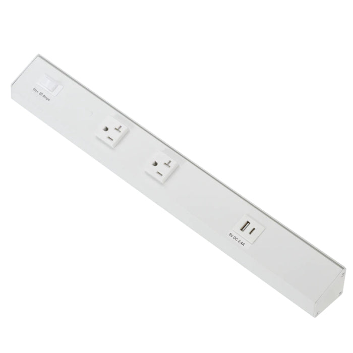 American Lighting ATOM-120V-18-WH Atom 18" Power Strip, 2 Receptacles, 1 USB-A/C, Voltage 120V, White