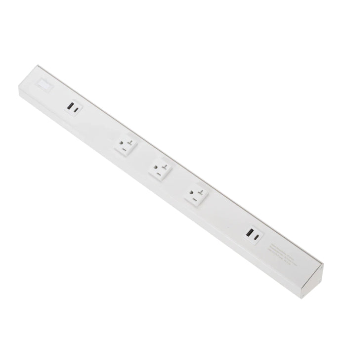 American Lighting ATOM-120V-24-WH Atom 24" Power Strip, 3 Receptacles, 2 USB-A/C, Voltage 120V, White Finish
