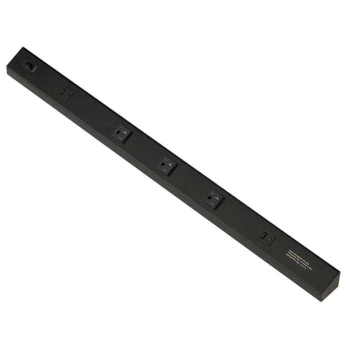 American Lighting ATOM-120V-30-BK Atom 30" Power Strip, 3 Receptacles, 2 USB-A/C, Voltage 120V, Black Finish