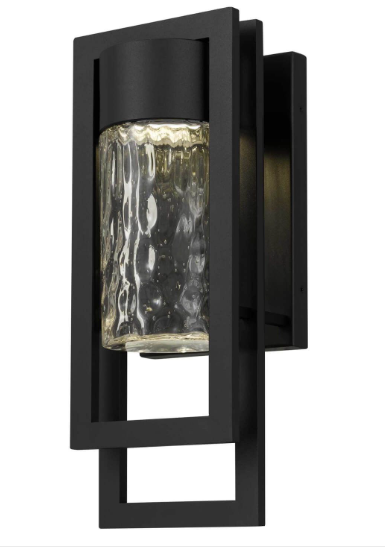 Alteck Lighting AW0050-3CCT-W-BK 2 Step 15 inch Tall CCT LED Outdoor Wall Sconce with Clear Hammered Glass, Sand Black Finish