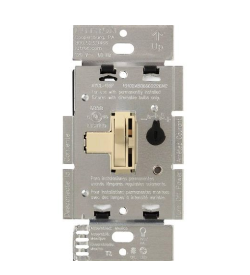 Lutron AYCL-253PH-IV Ariadni LED+ Dimmer Switch, 250W LED, Single Pole/3-Way, No Neutral Required,120V, Ivory Finish