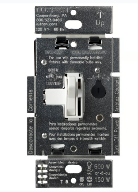 Lutron AYCL-253PH-WH Ariadni LED+ Dimmer Switch, 250W LED, Single Pole/3-Way, No Neutral Required,120V, White Finish