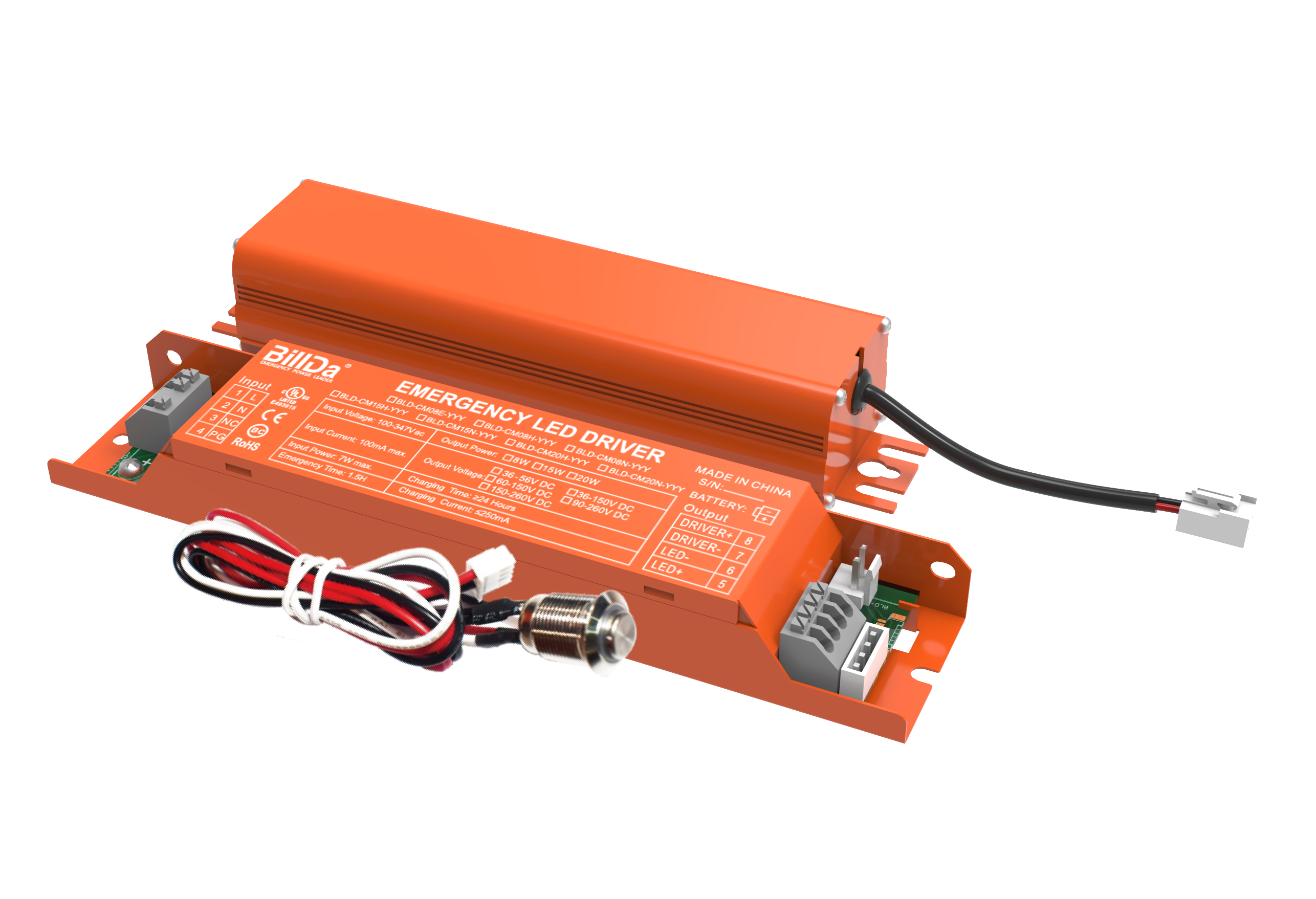 Eiko BLD-CM08E-YYY Emergency Battery - Internal - 8W - 100-347V - 36-56VDC - Dimmable - IP65 - Damp Location - UL Listed