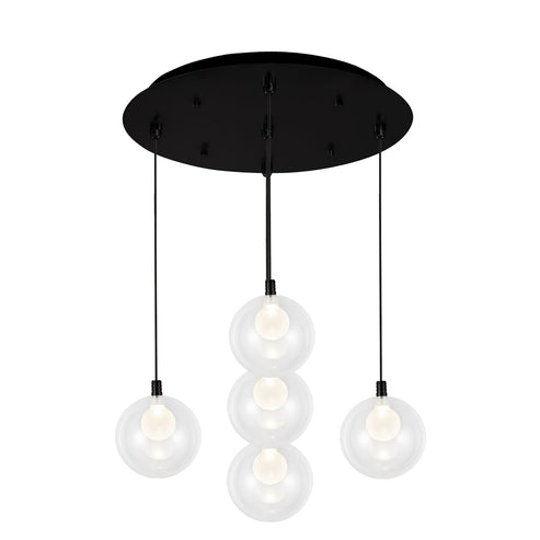 Kuzco Lighting MP3106BK-05 Bolla 6-in 5 Head Multi Pendant Ceiling Light - CCT: 3000K - Finish: Black