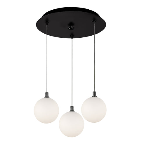 Kuzco Lighting MP3106BKOP-03 Bolla 6-in 3 Head Multi Pendant Ceiling Light - CCT: 3000K - Finish: Black/Opal Glass