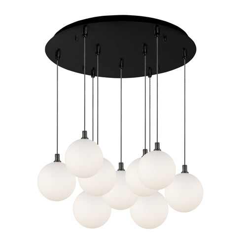 Kuzco Lighting MP3106BKOP-09 Bolla 6-in 9 Head Multi Pendant Ceiling Light - CCT: 3000K - Finish: Black/Opal Glass