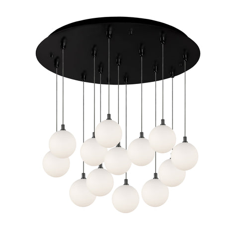 Kuzco Lighting MP3106BKOP-13 Bolla 6-in 13 Head Multi Pendant Ceiling Light - CCT: 3000K - Finish: Black/Opal Glass