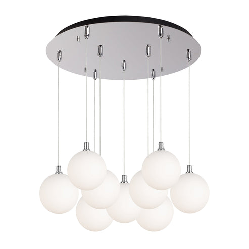 Kuzco Lighting MP3106CHOP-09 Bolla 6-in 9 Head Multi Pendant Ceiling Light - CCT: 3000K - Finish: Chrome/Opal Glass