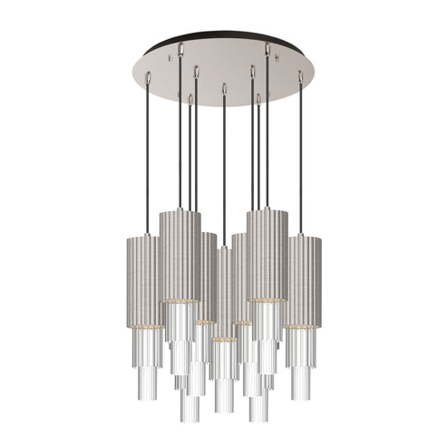 Alora Mood MP502204BNCR-09 Bordeaux 4-in 9 Head Multi Pendant Ceiling Light - CCT: 3000k - Finish: Brushed Nickel/Clear Glass