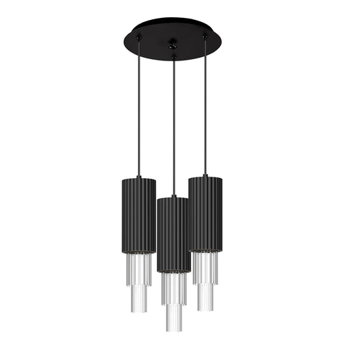Alora Mood MP502204MBCR-03 Bordeaux 4-in 3 Head Multi Pendant Ceiling Light - CCT: 3000k - Finish: Mate Black/Clear Glass