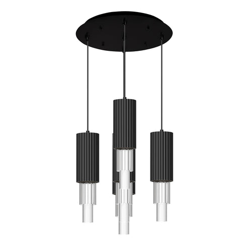 Alora Mood MP502204MBCR-05 Bordeaux 4-in 5 Head Multi Pendant Ceiling Light - CCT: 3000k - Finish: Matte Black/Clear Glass