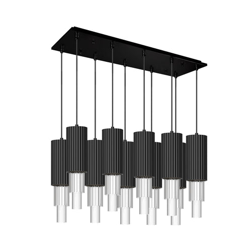 Alora Mood MP502204MBCR-10 Bordeaux 4-in 10 Head Multi Pendant Ceiling Light - CCT: 3000K - Finish: Matte Black/Clear Glass