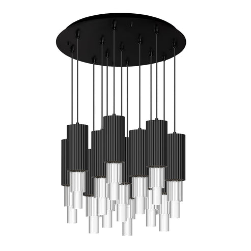 Alora Mood MP502204MBCR-13 Bordeaux 4-in 13 Head Multi Pendant Ceiling Light - CCT: 3000k - Finish: Matte Black/Clear Glass