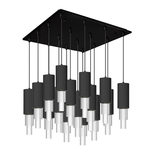 Alora Mood MP502204MBCR-16 Bordeaux 4-in 16 Head Multi Pendant Ceiling Light - CCT: 3000k - Finish: Matte Black/Clear Glass