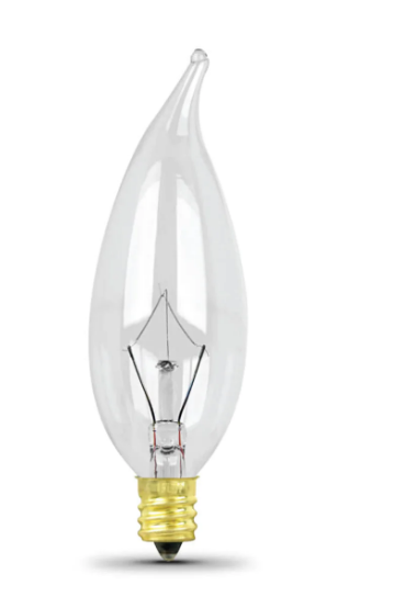 Feit Electric BP25CFC Soft White Clear Flame Tip Chandelier Dimmable Incandescent Light Bulb, Color Temperature 2700K, Wattage 25W, Voltage 120V - 2 Pack