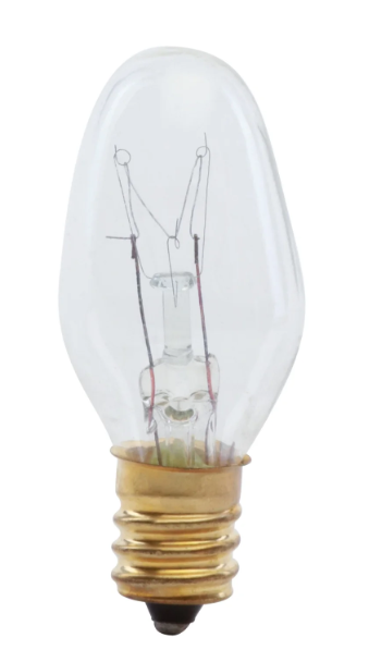 Feit Electric BP7C7/4/CAN 7W Soft White (2700K) C7 (E12 Base) Dimmable Clear Incandescent Night Light Replacement Bulb, Color Temperature 2700K, Wattage 7W, Voltage 120V Pack 4