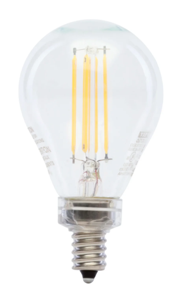 Feit Electric BPA1540C/827/LED/2 40W Replacement A15 Candelabra Base Dimmable Soft White Glass Filament, Color Temperature 2700K, Wattage 4.5W, Voltage 120V Pack 2