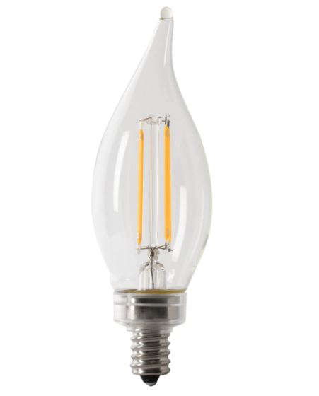 Feit Electric BPCFC60927CAFIL/2/RP 60W Replacement Clear Flame Tip Filament LED Bulb, Color Temperature 2700K, Wattage 5.5W, Voltage 120V - 2 Pack