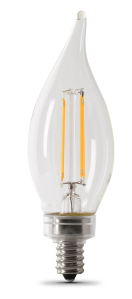 Feit Electric BPCFC60950CAFIL/4 60W Replacement Flame Tip Daylight Filament LED Light Color Temperature 5000K, Wattage 5.5W, Voltage 120V 24 Pack