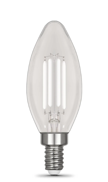 Feit Electric BPCTC60950CAWFIL/2 5.5W (60W Replacement) Daylight (5000K) Chandelier B10 (E12 Base) Torpedo Tip White Filament Light Bulb Color Temperature 5000K, Wattage 5.5W, Voltage 120V Pack 2