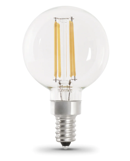 Feit Electric BPG1640927CAFIL/2/RP 40W Replacement G16 1/2 Soft White Dimmable Enhance Glass Filament Globe LED Bulb, Color Temperature 2700K, Wattage 3.8W, Voltage 120V - 2 Pack