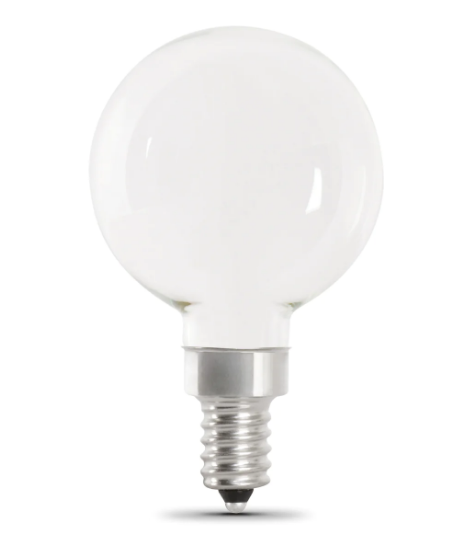 Feit Electric BPG1640W927CAFIL2 40W Replacement Soft White G16 1/2 (E12 Base) Frost Filament LED Bulb, Color Temperature 2700K, Wattage 3.8W, Voltage 120V - 2 Pack