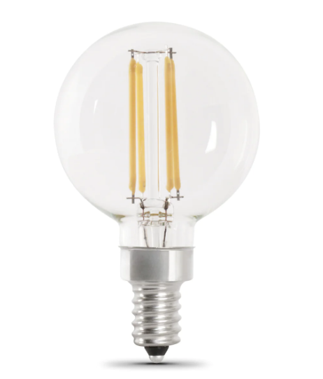 Feit Electric BPG1660930CAFIL/2 60W Replacement Bright White G16 1/2 Glass Filament Globe LED Light, Color Temperature 3000K, Wattage 5.5W, Voltage 120V - 2 Pack