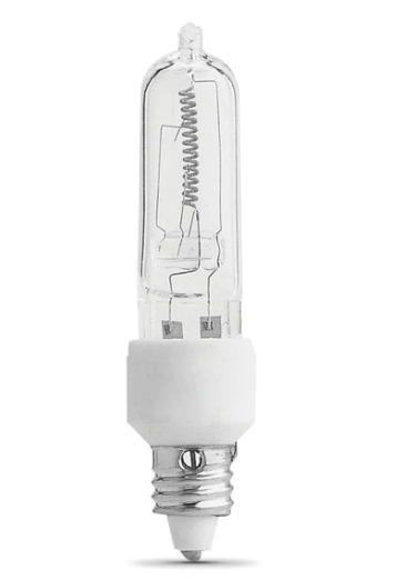 Feit Electric BPQ150/CL/MC/RP Warm White Mini Candelabra E11 Base (T4 Replacement) Halogen Light Bulb, Color Temperature 3000K, Wattage 150W, Voltage 120V