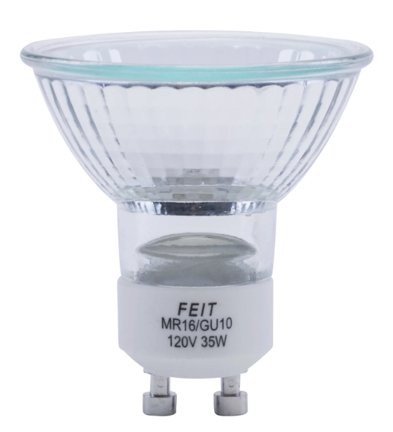 Feit Electric BPQ35MR16/GU10 35W Soft White (2700K) MR16 Dimmable GU10 Base Flood Halogen Light Bulb Color Temperature 2700K, Wattage 35W, Voltage 120V Pack 1