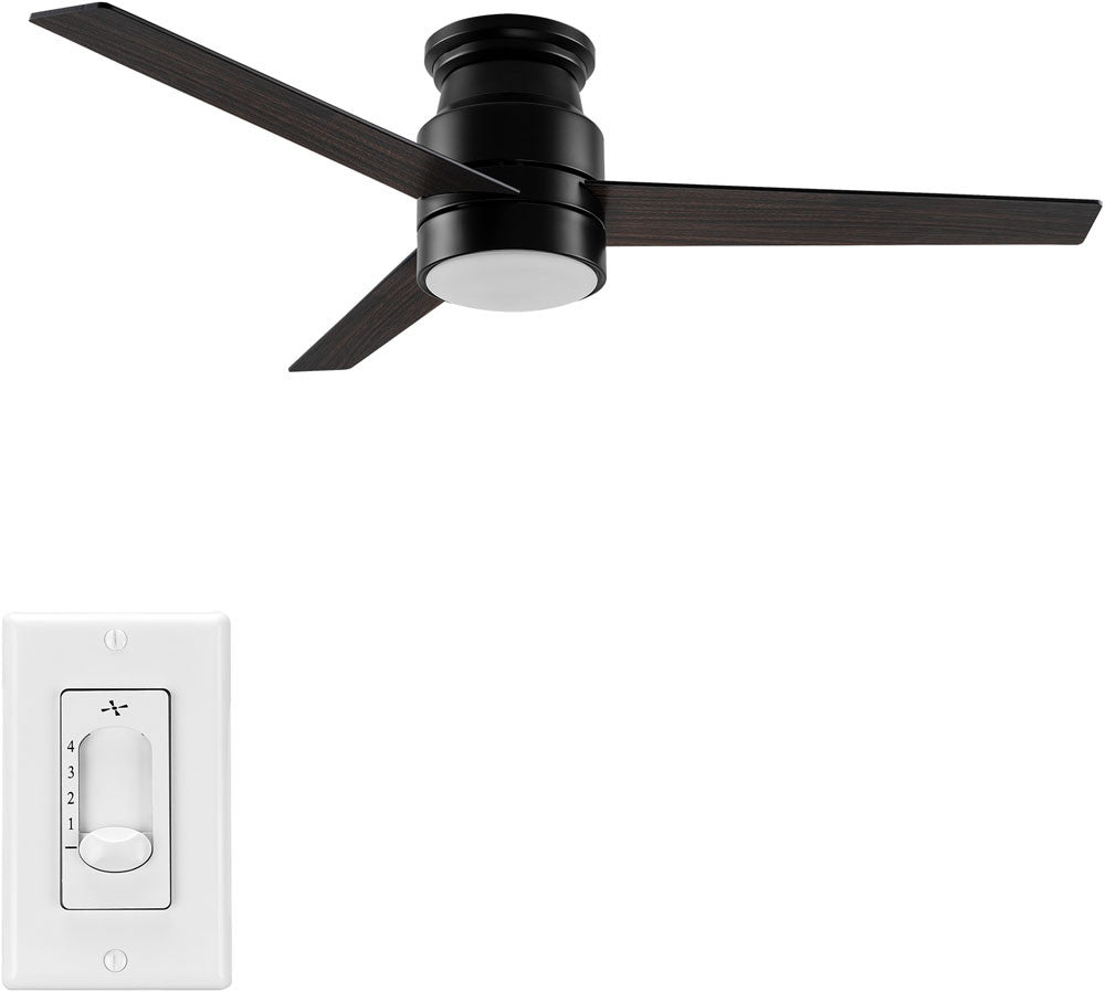 Carro USA VWGA-523B-L12-BY-1 52" Lamont 3-Blade Flash Mount Ceiling Fan with LED Light & Pull Chain - Fixture Finish: Black - Blade Finish: Rosewood