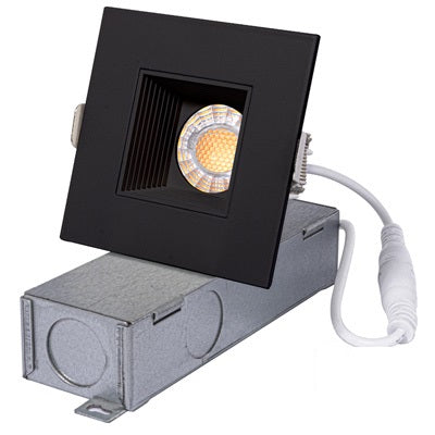 2" Square Baffle Canless LED Recessed Downlight, Selectable 3CCT - Black Finish