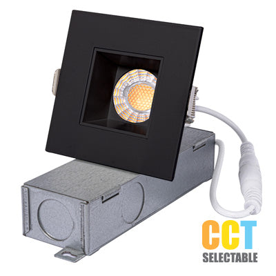 2" LED Square Canless LED Recessed Downlight, Selectable 3CCT - Black Finish