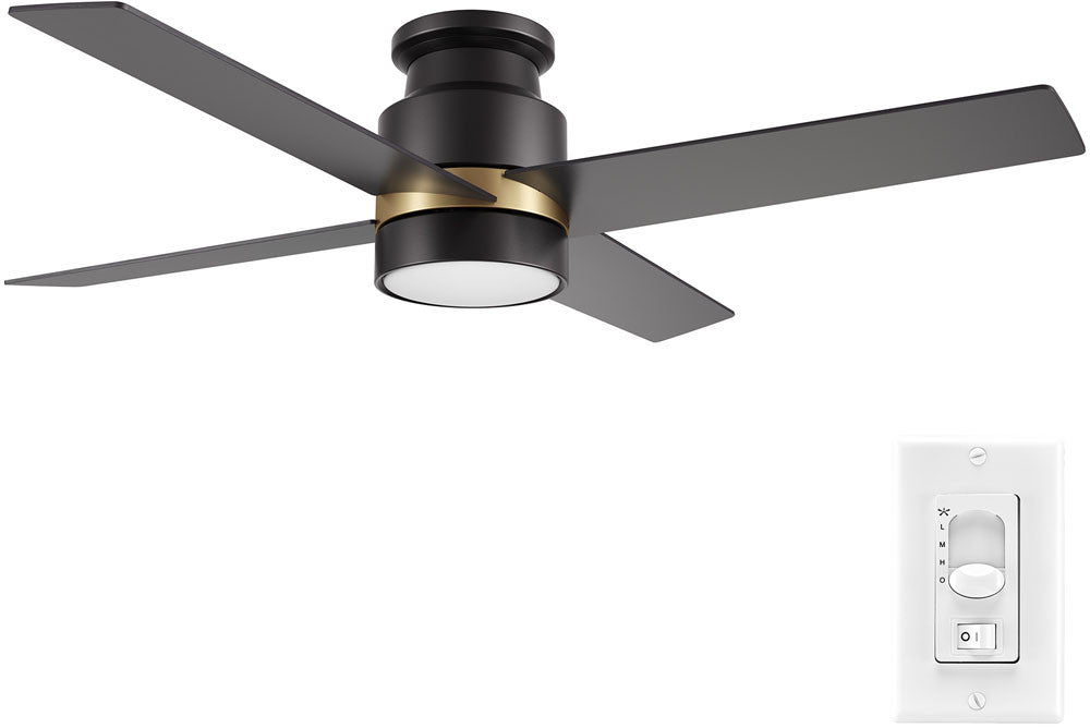 Carro USA VWGA-524B-L12-B2-1G 52" Lamont 4-Blade Flash Mount Ceiling Fan with LED Light & Pull Chain - Fixture Finish: Black & Gold - Blade Finish: Black