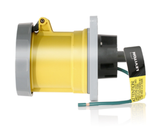 Leviton 360R4WLEV LEV Series Pin & Sleeve Receptacle, 60A, 125V 2P, 3W, Watertight, Yellow
