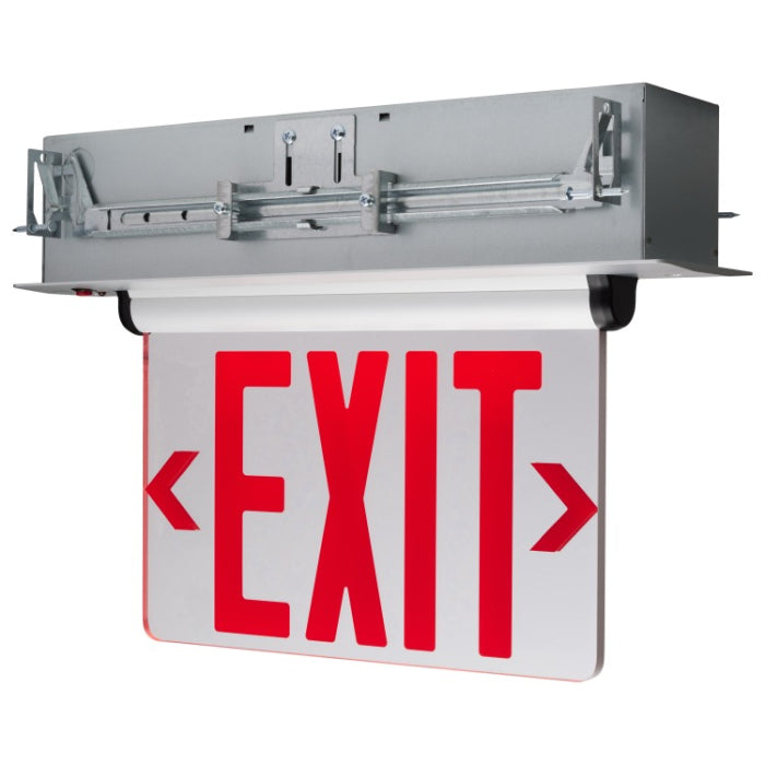 Nuvo 67-117 Red (Mirror) Edge Lit LED Exit Sign, Dual Face, Voltage 120/277V, Silver, Recessed Mount
