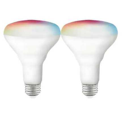 SATCO S11256 Smart LED BR30 Bulb, E26, Wattage 9.5W, Lumens 800 lm, Voltage 120V, RGB & Tunable White - 2 Pack
