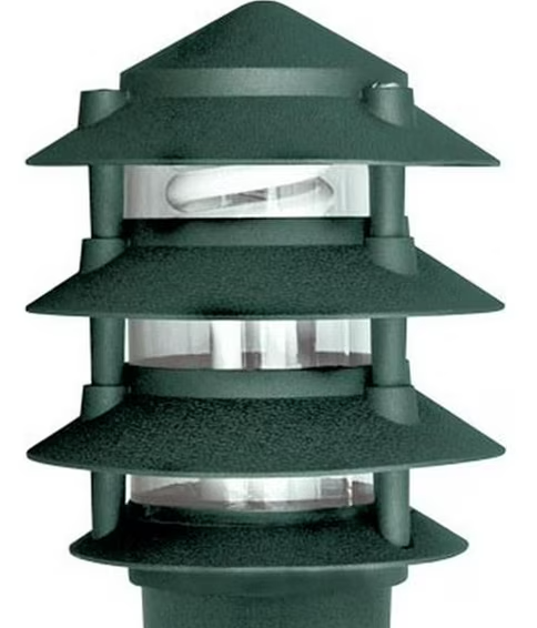 Dabmar Lighting D5100-L12-40K-3B-G Powder Coated 4-Tier Cast Aluminum Pagoda Light, 3 in. Base, 6 in. Top, Voltage 120V, Color Temperature 40K, Wattage 12W, Green
