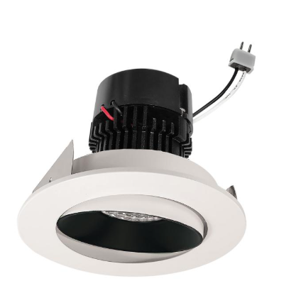 Nora Lighting NPRLV-4RCCDXBW 4" Pearl Low Voltage LED Round Adjustable Cone Retrofit, Lumens 700lm, Wattage 11W, Comfort Dim, Black Reflector / White Flange