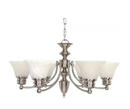 Nuvo 60-356 Empire Series Chandelier w/ Alabaster Glass, Brushed Nickel, Wattage 60W