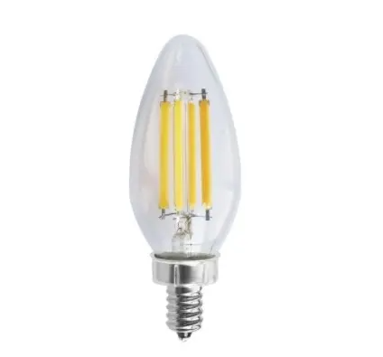 SATCO S11383 LED C11 Candelabra Bulb, Dimmable, E12, Wattage 8W, Lumens 760 lm, Voltage 120V, Color Temperature 2700K, Clear