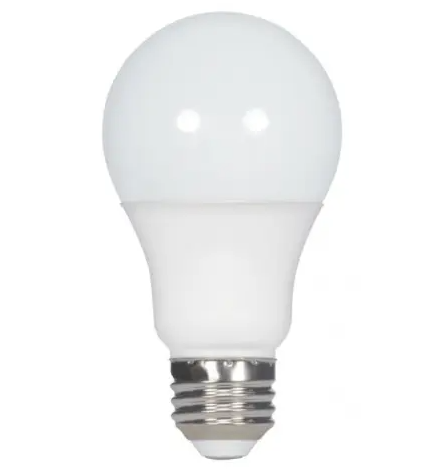 SATCO S9709 LED A19 Bulb, Dimmable, E26, Frosted White, Lumens 800 lm, Voltage 120V, Wattage 10W, Color Temperature 3500K