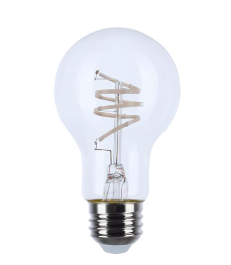 SATCO S11521 LED Bulb, Reminiscent, Flex Gray Coil Filament, A19, Medium Base, Wattage 6W, Color Temperature 2700K, Clear, Voltage 120V