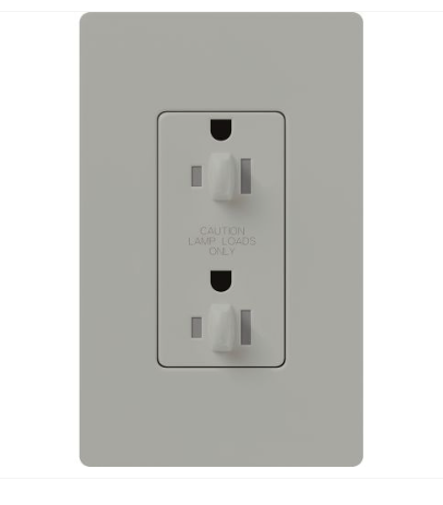 Lutron CAR-15-DDTR-GR Claro 15A Tamper Resistant Receptacle - Dual Dimming - Grey Finish