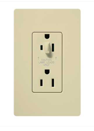 Lutron CAR-15-HDTR-IV Claro 15A Tamper Resistant Receptacle - Half Dimming - lvory Finish
