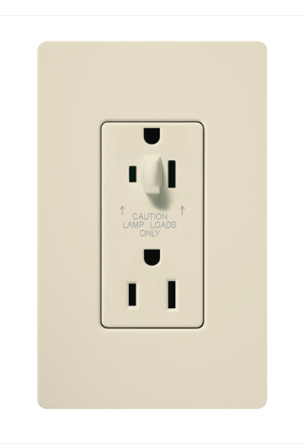 Lutron CAR-15-HDTR-LA Claro 15A Tamper Resistant Receptacle - Half Dimming - Light Almond Finish