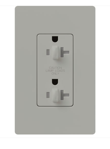 Lutron CAR-20-DDTR-GR Claro 20A Tamper Resistant Receptacle - Dual Dimming - Grey Finish