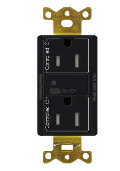 Lutron CAR2S-15-STR-BL Vive RF Wireless Receptacle, 15 Amp Dual Switching Duplex, Decorator-Style Outlet, Gloss, Black