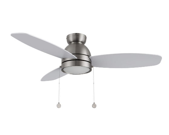 Carro USA CFP483Q5-L11-SJ-1-FM 48" 3-Blade Flush Mount Ceiling Fan with LED Light & Pull Chain, Brushed Nickel Finish