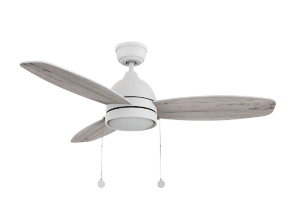 Carro USA CFP483Q5-L11-WP-1 48" Greenwood 3-Blade Ceiling Fan with LED Light & Pull Chain, White Finish